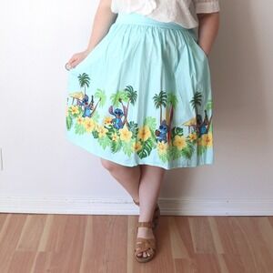 Disney Lilo & Stitch Skirt Light Blue Tropical Print Pockets Aloha Hawaiian M